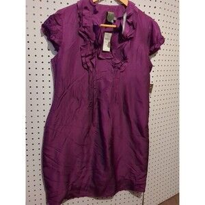 Ann Taylor 100% Silk Purple Dress Size 8 Short Sleeve NWT
